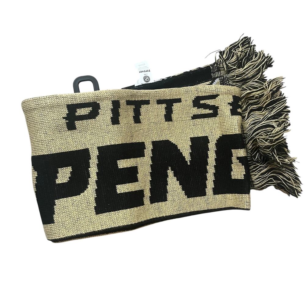 Pittsburgh Penguins NHL Knit Scarf Forever Collectibles Black Gold Fringe Winter